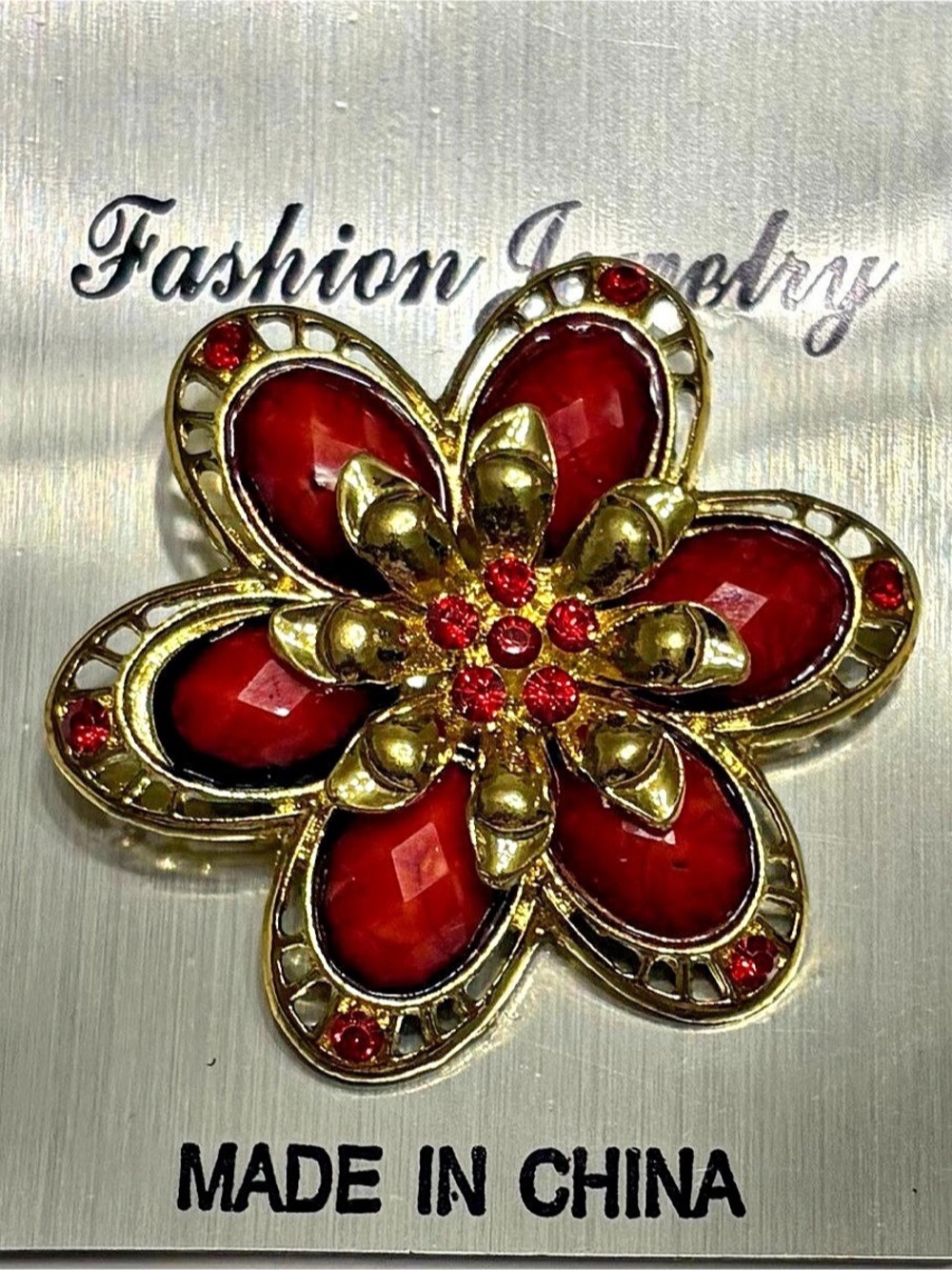 Red Floral Brooch NWT